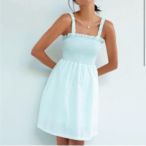 Anthropologie Pinch Mint Green Smocked Open Back Garden Party Mini Dress